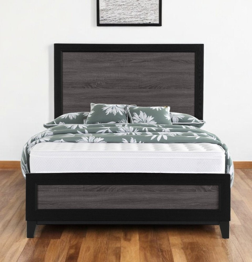 Black And Gray Inlaid Panels Queen Bed Frame HomeRoots