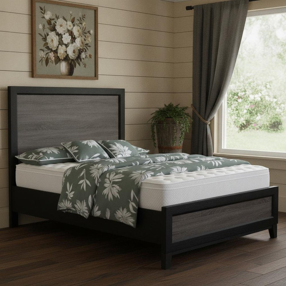 Black And Gray Inlaid Panels Queen Bed Frame HomeRoots
