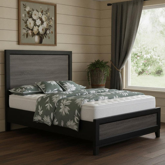 Black And Gray Inlaid Panels Queen Bed Frame HomeRoots