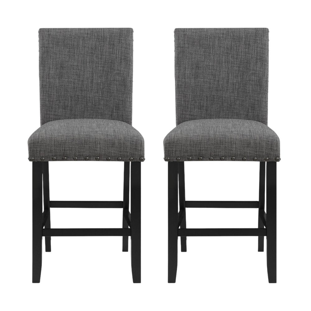Set of Two 26" Gray And Black Fabric And Wood Counter Height Bar Chairs HomeRoots