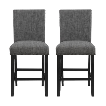 Set of Two 26" Gray And Black Fabric And Wood Counter Height Bar Chairs HomeRoots