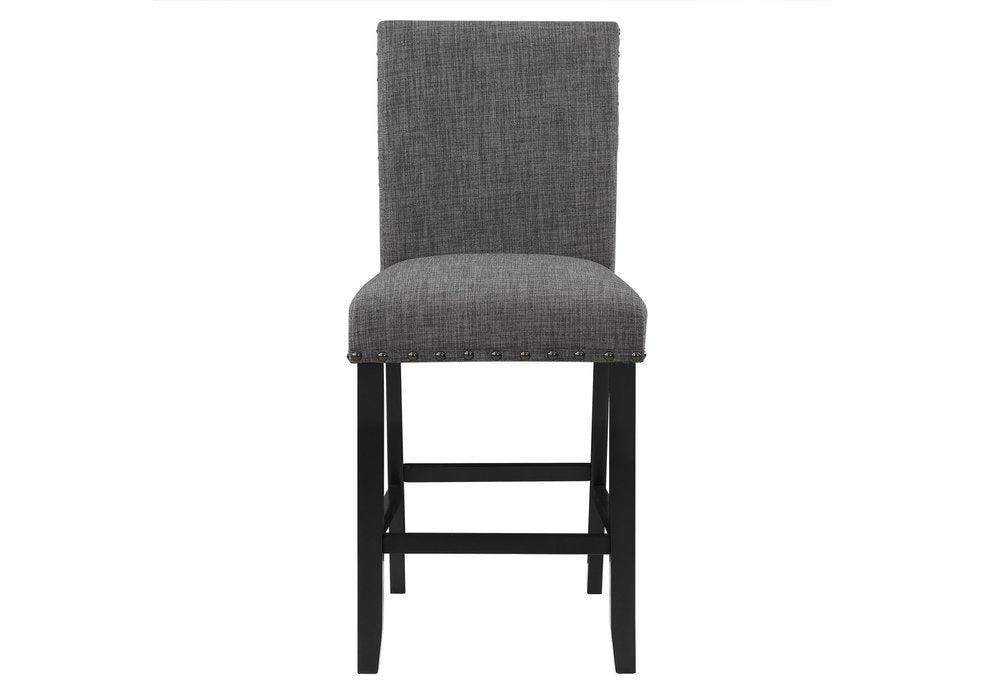 Set of Two 26" Gray And Black Fabric And Wood Counter Height Bar Chairs HomeRoots