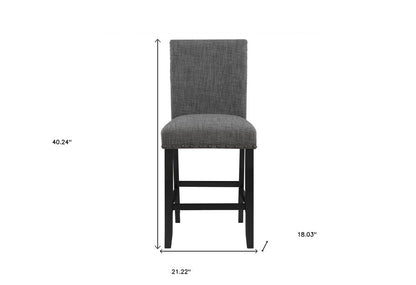 Set of Two 26" Gray And Black Fabric And Wood Counter Height Bar Chairs HomeRoots