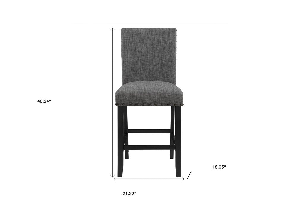 Set of Two 26" Gray And Black Fabric And Wood Counter Height Bar Chairs HomeRoots