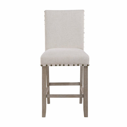 26" White And Natural Fabric And Wood Counter Height Bar Chair HomeRoots