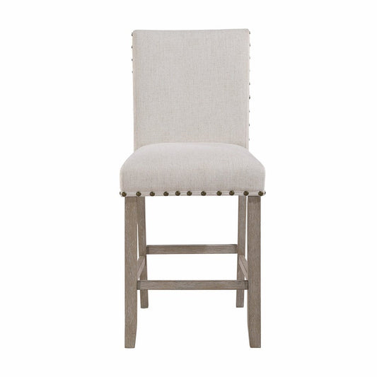 26" White And Natural Fabric And Wood Counter Height Bar Chair HomeRoots