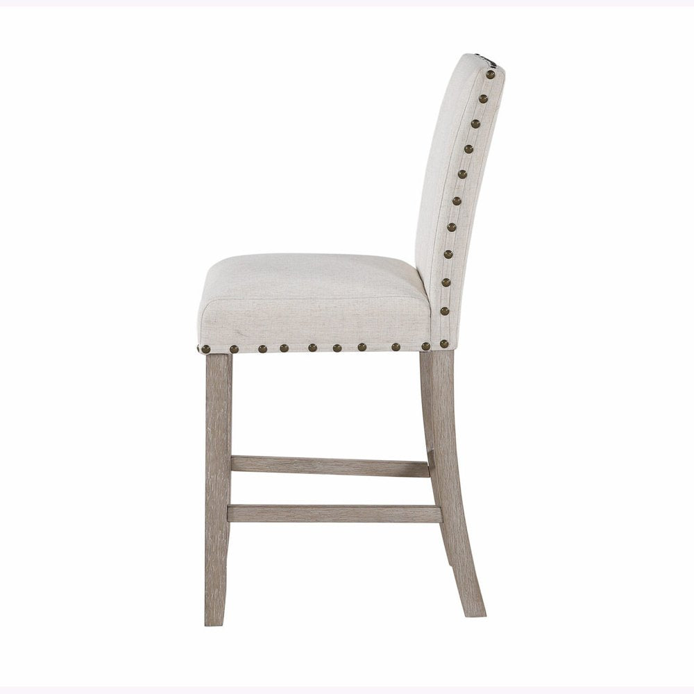 26" White And Natural Fabric And Wood Counter Height Bar Chair HomeRoots