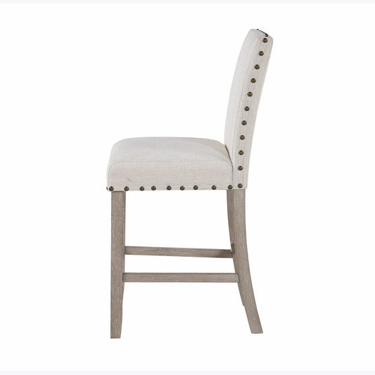 26" White And Natural Fabric And Wood Counter Height Bar Chair HomeRoots