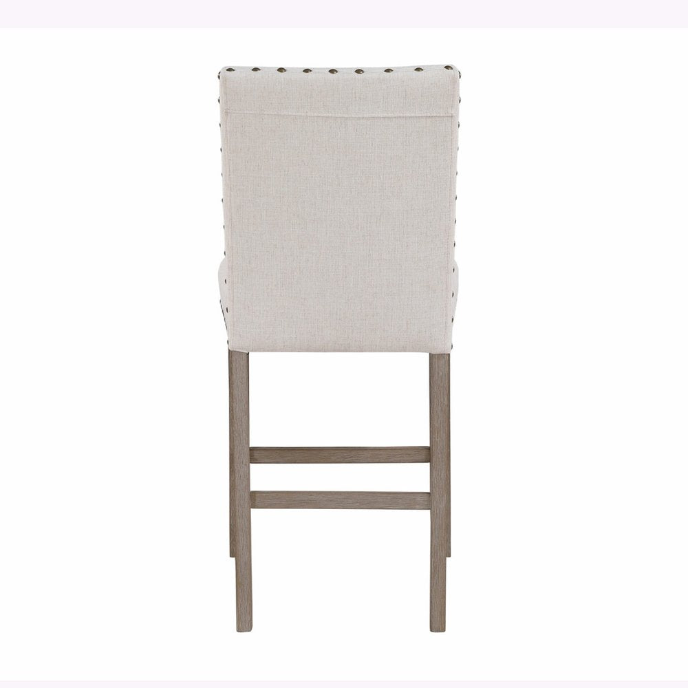 26" White And Natural Fabric And Wood Counter Height Bar Chair HomeRoots