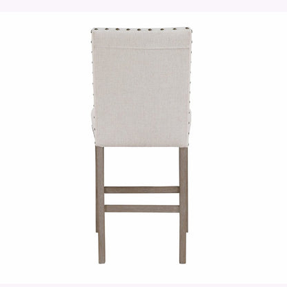 26" White And Natural Fabric And Wood Counter Height Bar Chair HomeRoots
