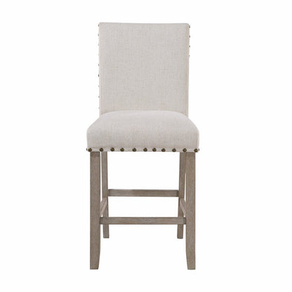 26" White And Natural Fabric And Wood Counter Height Bar Chair HomeRoots