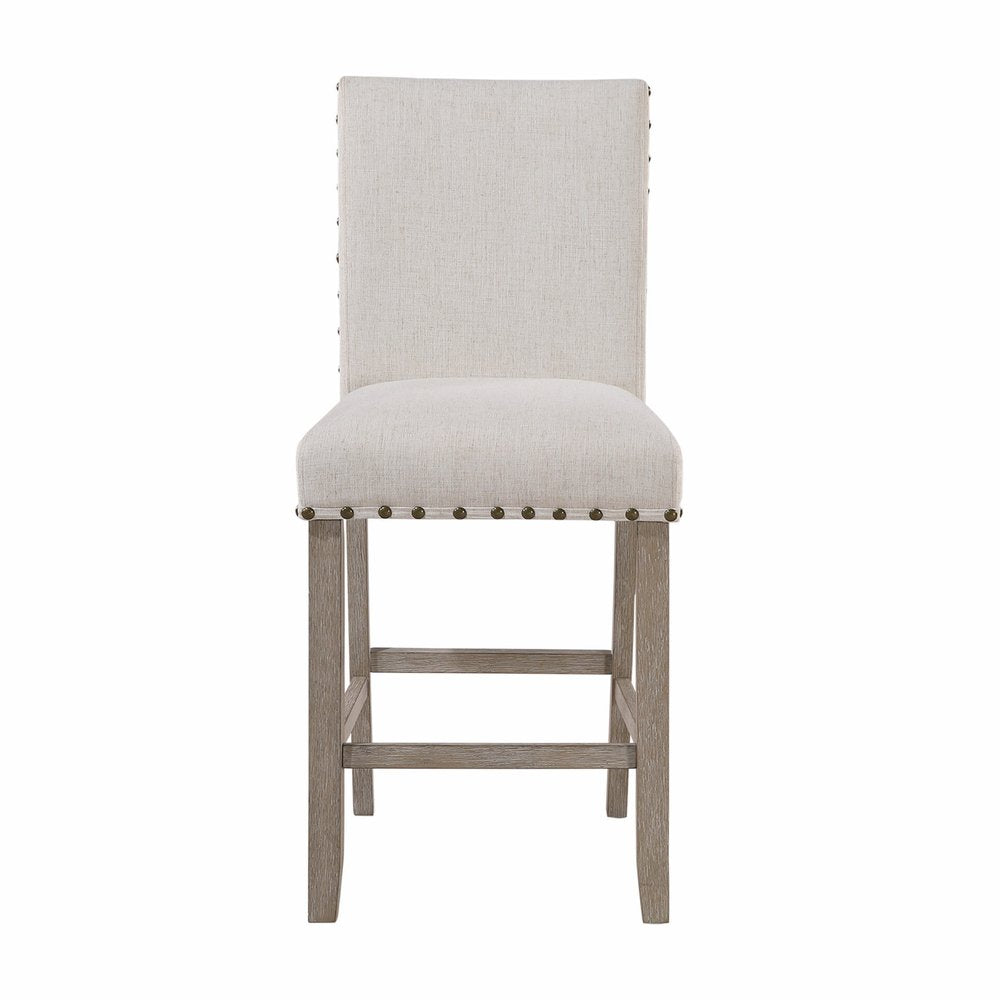 26" White And Natural Fabric And Wood Counter Height Bar Chair HomeRoots