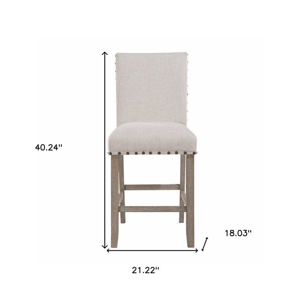 26" White And Natural Fabric And Wood Counter Height Bar Chair HomeRoots