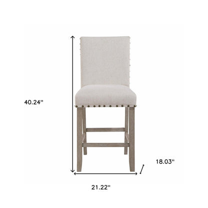 26" White And Natural Fabric And Wood Counter Height Bar Chair HomeRoots