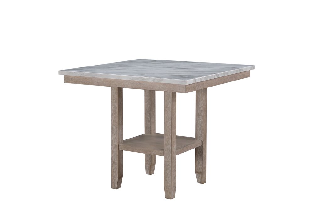42" White and Natural Faux Marble and Wood Square Bar Table HomeRoots