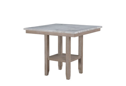 42" White and Natural Faux Marble and Wood Square Bar Table HomeRoots