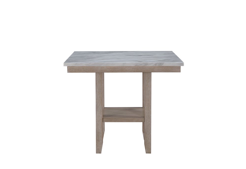 42" White and Natural Faux Marble and Wood Square Bar Table HomeRoots
