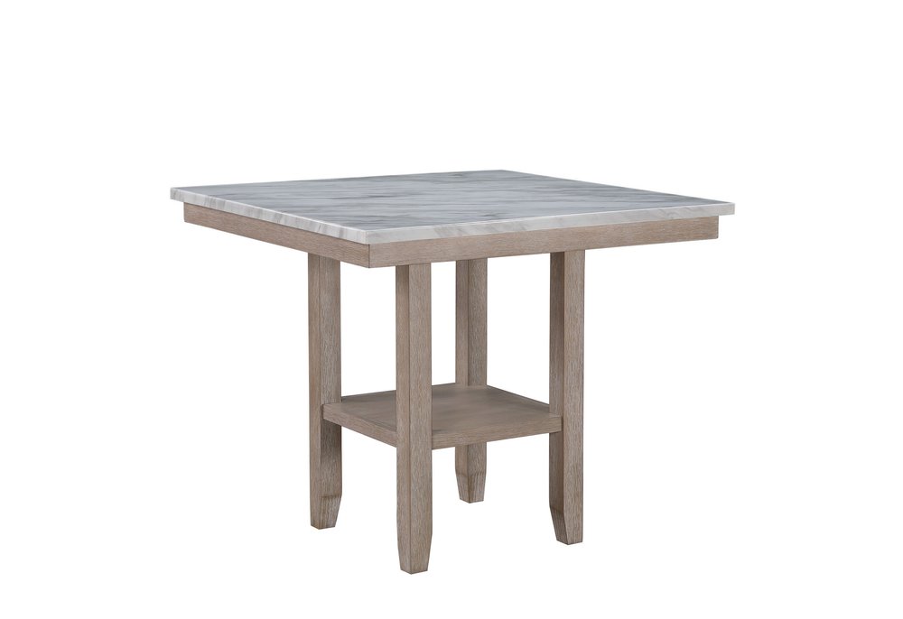 42" White and Natural Faux Marble and Wood Square Bar Table HomeRoots