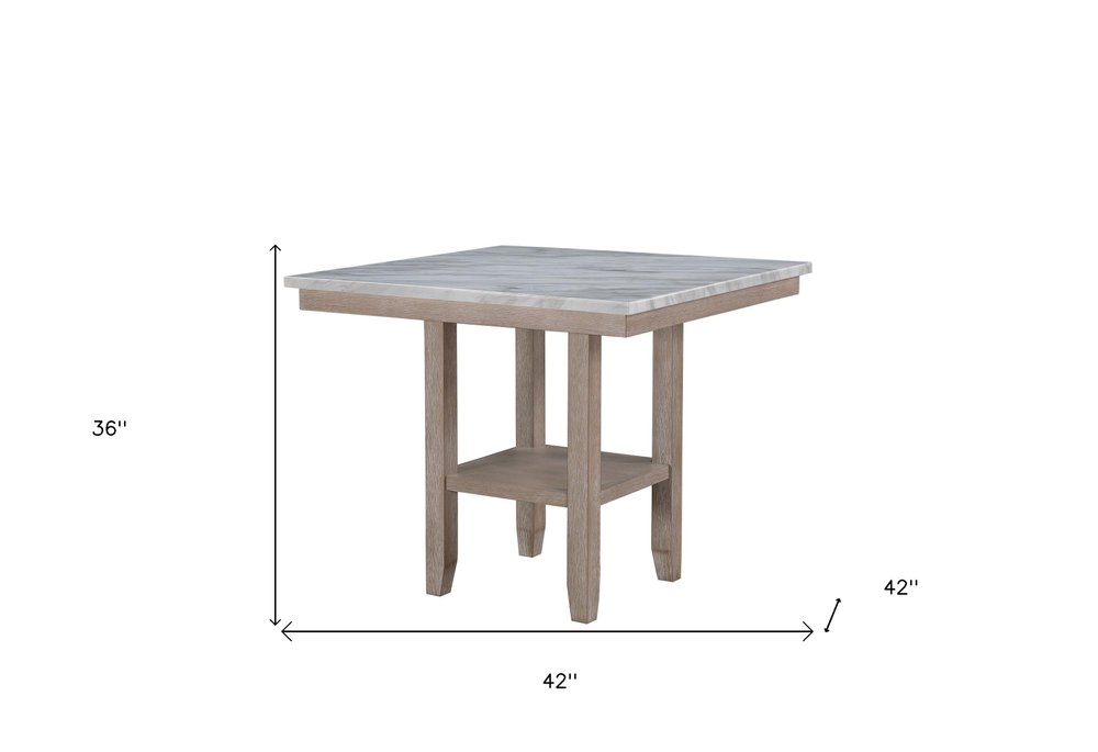 42" White and Natural Faux Marble and Wood Square Bar Table HomeRoots
