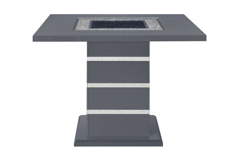 47" Dark Gray Silver And Black Glass Faux Crystal And Wood Square Bar Table HomeRoots