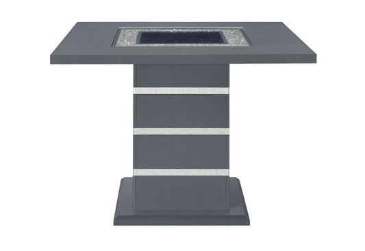 47" Dark Gray Silver And Black Glass Faux Crystal And Wood Square Bar Table HomeRoots