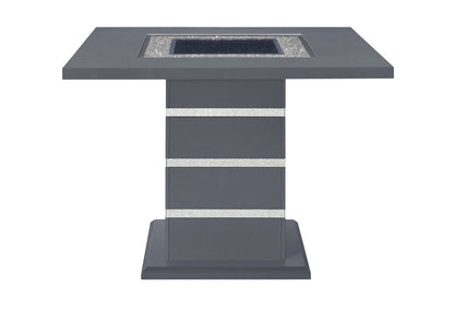 47" Dark Gray Silver And Black Glass Faux Crystal And Wood Square Bar Table HomeRoots