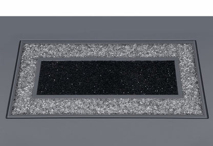 47" Dark Gray Silver And Black Glass Faux Crystal And Wood Square Bar Table