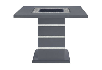 47" Dark Gray Silver And Black Glass Faux Crystal And Wood Square Bar Table HomeRoots