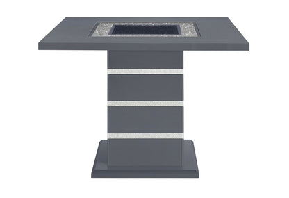 47" Dark Gray Silver And Black Glass Faux Crystal And Wood Square Bar Table