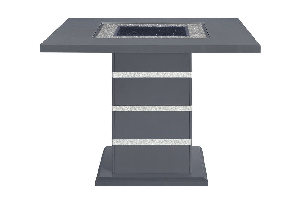 47" Dark Gray Silver And Black Glass Faux Crystal And Wood Square Bar Table HomeRoots