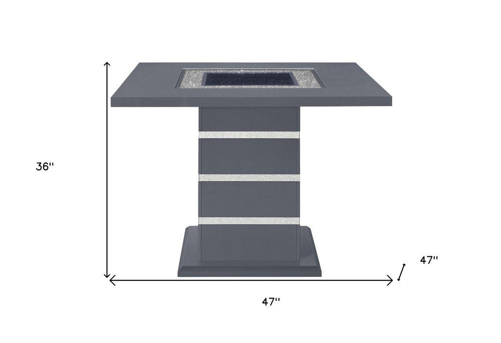 47" Dark Gray Silver And Black Glass Faux Crystal And Wood Square Bar Table HomeRoots