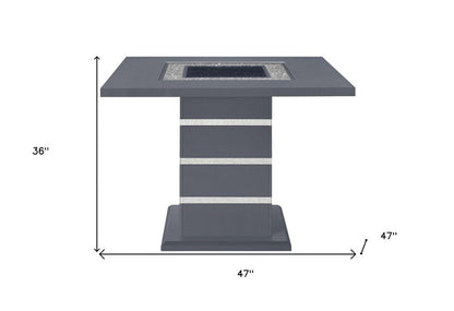 47" Dark Gray Silver And Black Glass Faux Crystal And Wood Square Bar Table HomeRoots