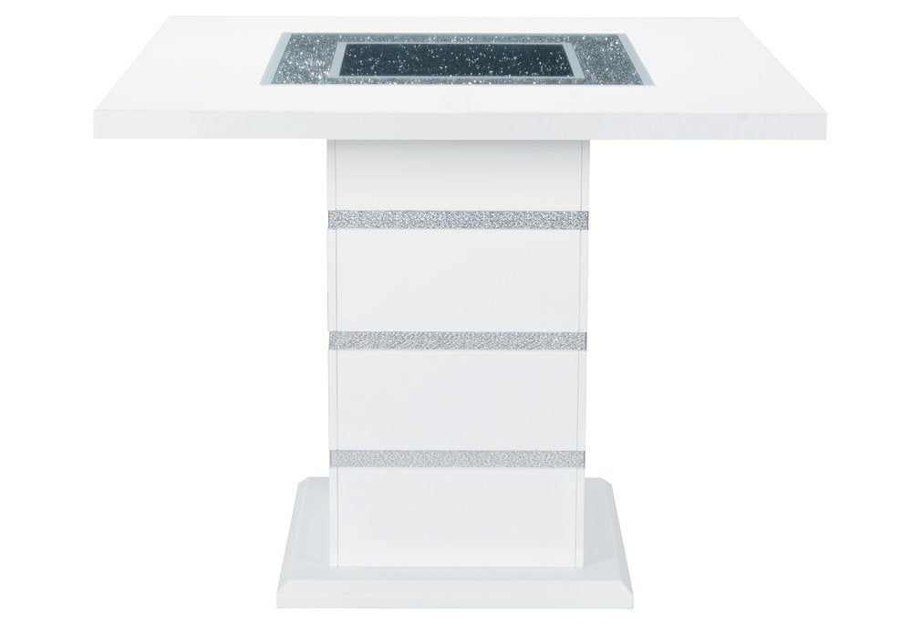 47" White Silver And Black Glass Faux Crystal And Wood Square Bar Table HomeRoots