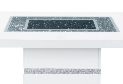 47" White Silver And Black Glass Faux Crystal And Wood Square Bar Table