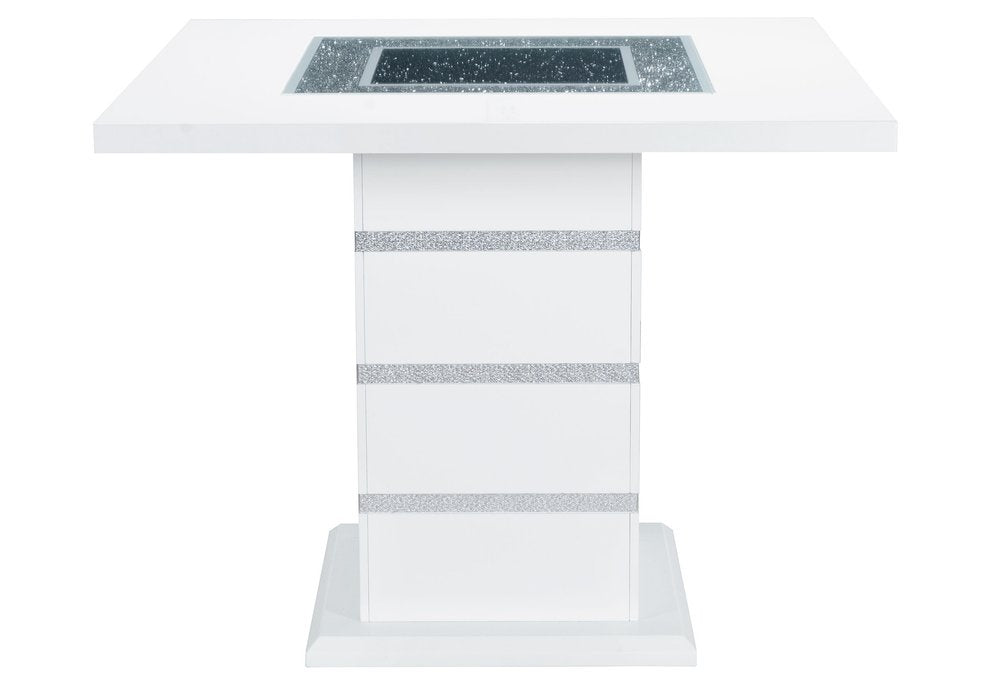 47" White Silver And Black Glass Faux Crystal And Wood Square Bar Table HomeRoots