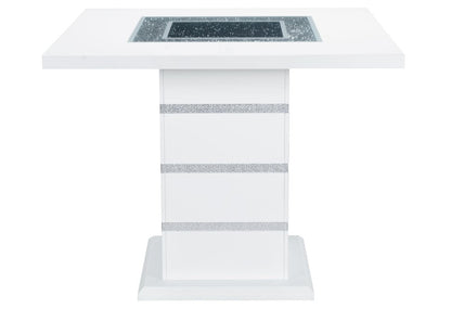 47" White Silver And Black Glass Faux Crystal And Wood Square Bar Table