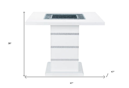 47" White Silver And Black Glass Faux Crystal And Wood Square Bar Table HomeRoots