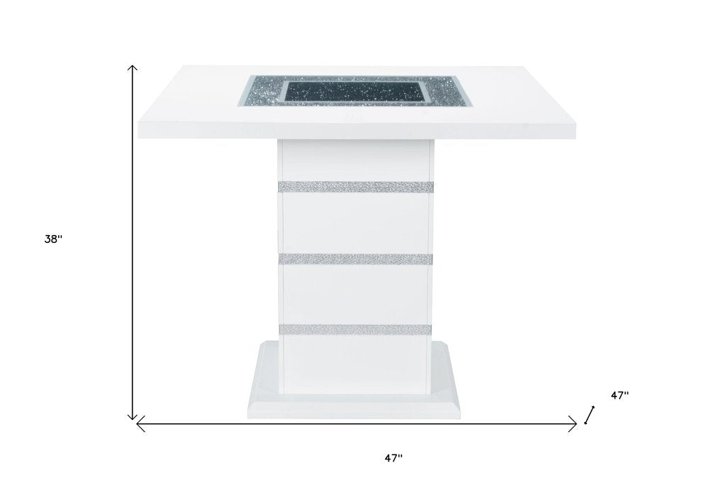 47" White Silver And Black Glass Faux Crystal And Wood Square Bar Table HomeRoots