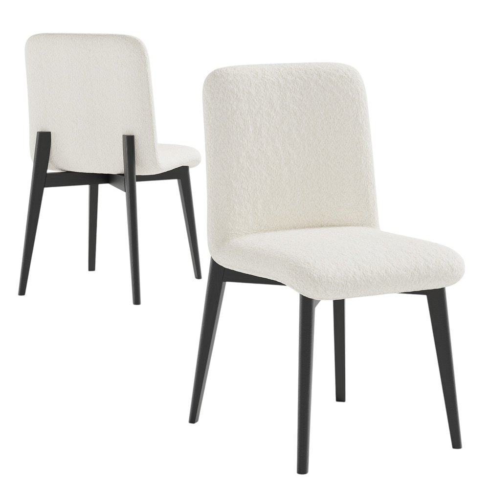 Set of Two White and Black Upholstered Boucle Dining Side Chairs HomeRoots