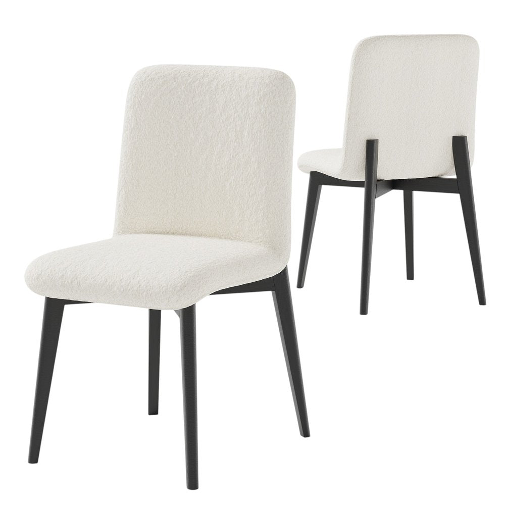Set of Two White and Black Upholstered Boucle Dining Side Chairs HomeRoots