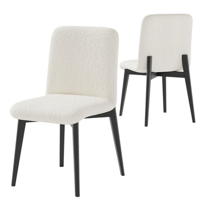 Set of Two White and Black Upholstered Boucle Dining Side Chairs HomeRoots