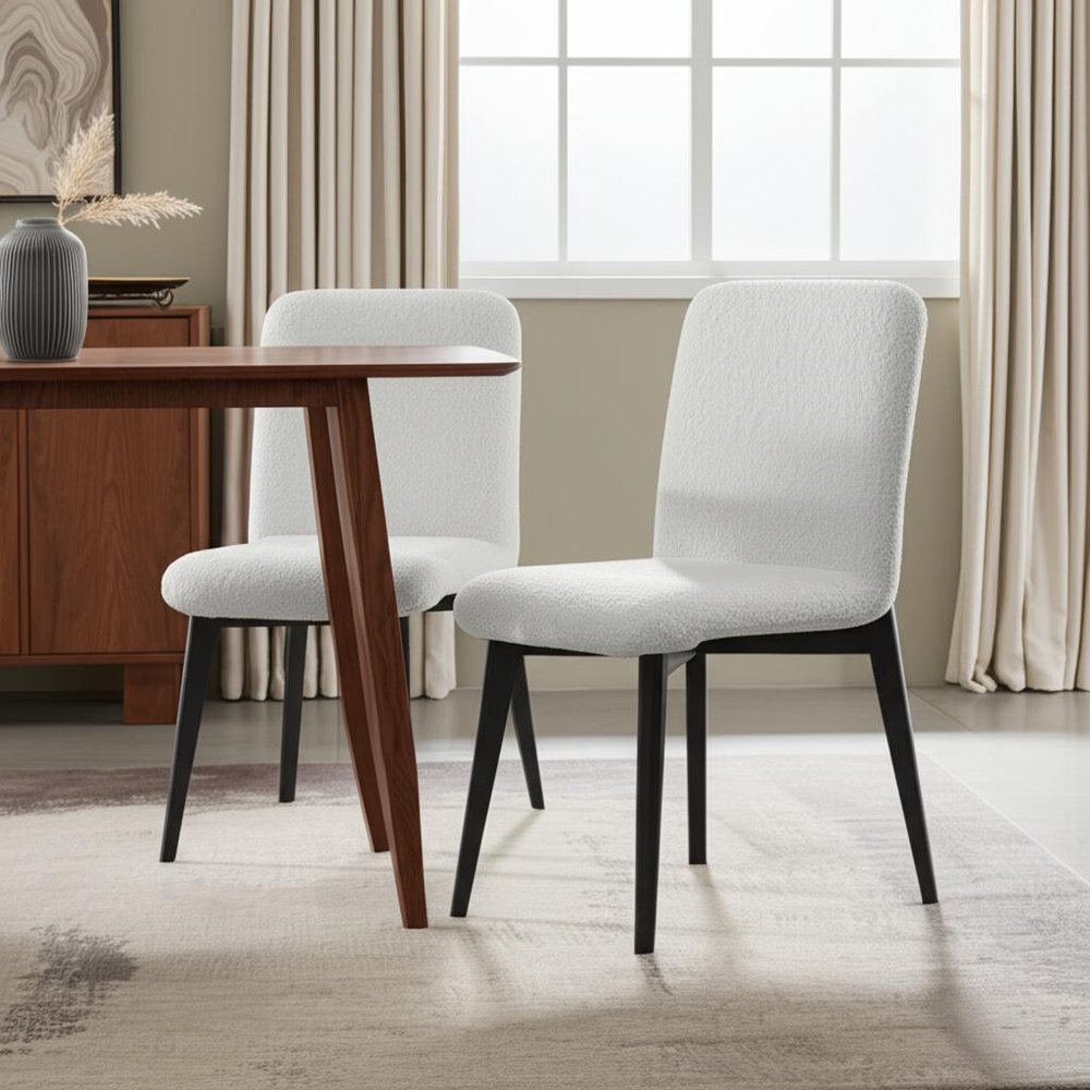 Set of Two White and Black Upholstered Boucle Dining Side Chairs HomeRoots