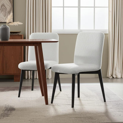 Set of Two White and Black Upholstered Boucle Dining Side Chairs HomeRoots