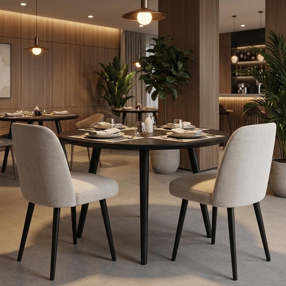 Set of Two Beige And Black Upholstered Fabric Dining Side Chairs HomeRoots