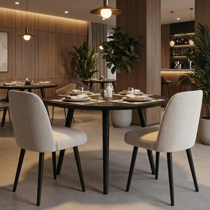 Set of Two Beige And Black Upholstered Fabric Dining Side Chairs HomeRoots