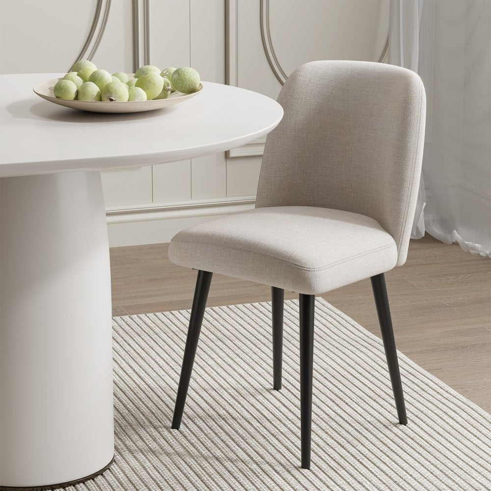 Set of Two Beige And Black Upholstered Fabric Dining Side Chairs — view 2