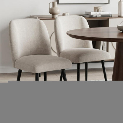 Set of Two Beige And Black Upholstered Fabric Dining Side Chairs HomeRoots
