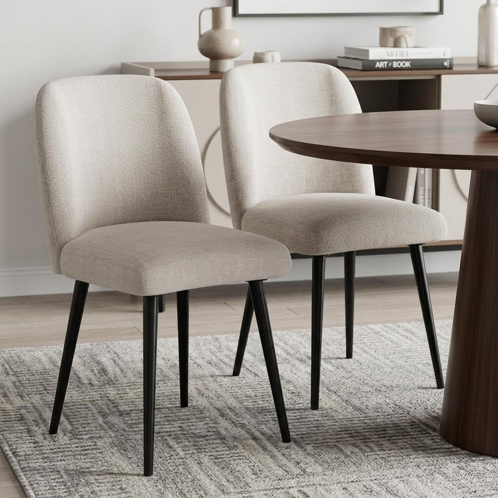 Set of Two Beige And Black Upholstered Fabric Dining Side Chairs — view 8