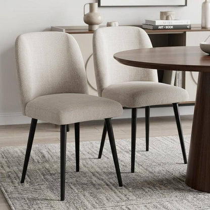 Set of Two Beige And Black Upholstered Fabric Dining Side Chairs HomeRoots