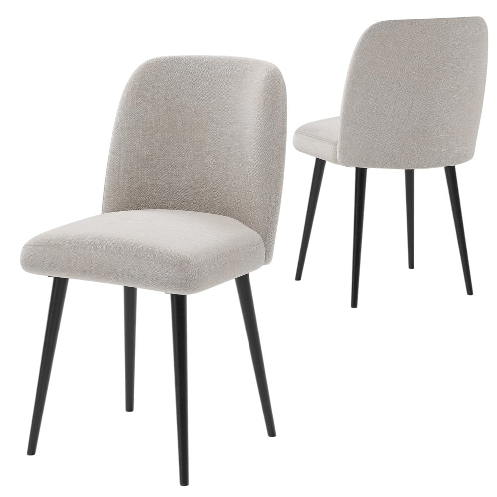 Set of Two Beige And Black Upholstered Fabric Dining Side Chairs HomeRoots